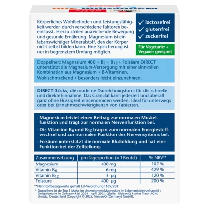 Magnesium 400+B6+B12+Фолна киселина 20 директ кесички
